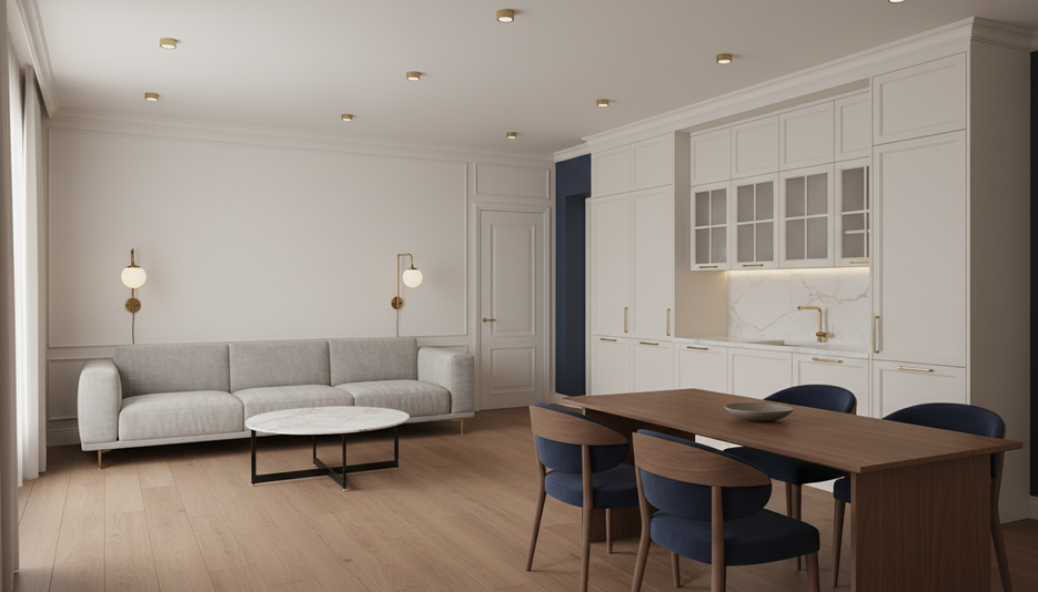 Дизайн 3-комнатной квартиры 55.27 м² в стиле Современная классика: Для аренды - статья журнала RedCat